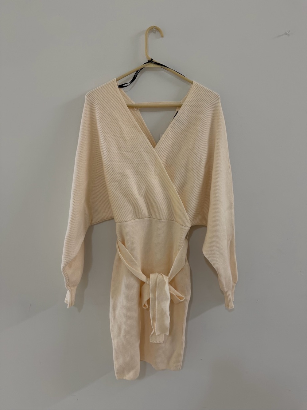 Forever 21 Cream Wrap Knit Dress with Self-Tie Waist